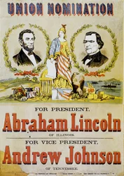 アメリカ大統領選挙のポスター：候補者エイブラハム・リンカーンと副大統領アンドリュー・ジョンソン、1860年